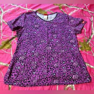 Dickies cheetah print/rose pattern scrub top